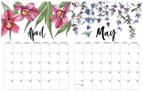 Editable April May 2020 Calendar Printable Sheets - Set ...