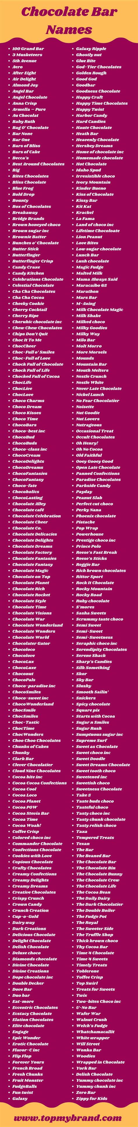 chocolate bar name ideas