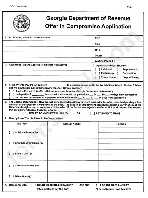 Form Oic 1 Georgia Department Of Revenue Offer In Compromise