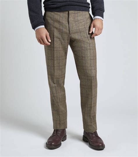 Brown Multi Check Tweed Flat Front Trouser Huntsman