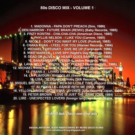 Retro Disco Hi Nrg 80s Disco Mix Volume 1 Non Stop Hi Nrg Dance Mix Various Artists