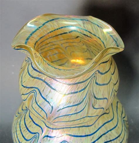 Massive Kralik Blue On Gold Iridized Art Glass Vase C 1910 Antique