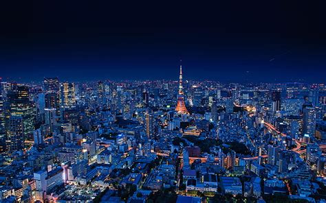 Aerial View Of City Buildings During Night Time Hd Wallpaper Peakpx