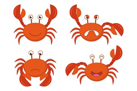 Cute Cartoon Red Crabs Vector Set Vector Illustration 531733 Vector