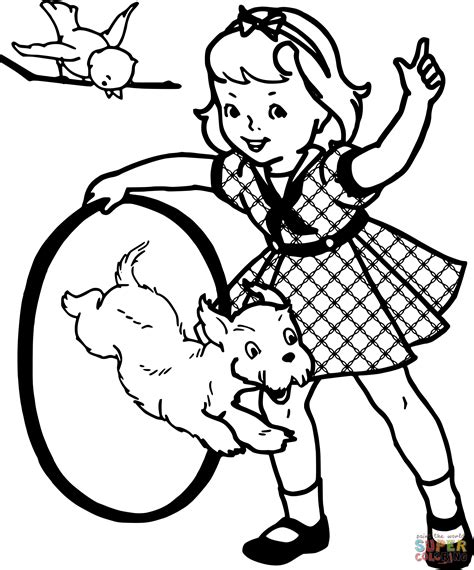 Vintage Vintage Girl And Dog Coloring Page
