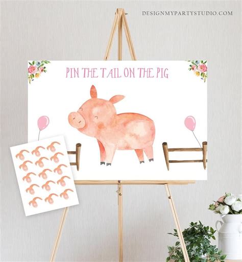 Editable Pin The Tail On The Pig Girl Farm Birthday Game Farm Etsy