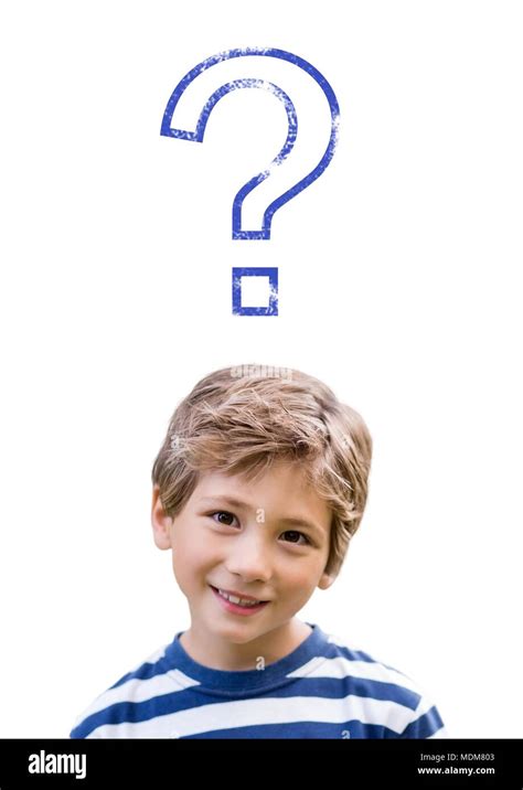 Kid Boy With Stencil Question Mark Stock Photo Alamy