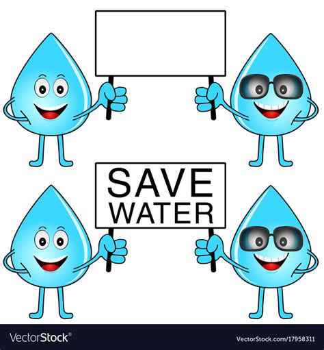 Water Drop With Save Water Card Cartoon Royalty Free Vector