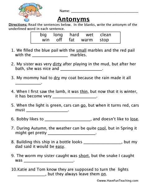 Antonym Worksheet By Teach Simple