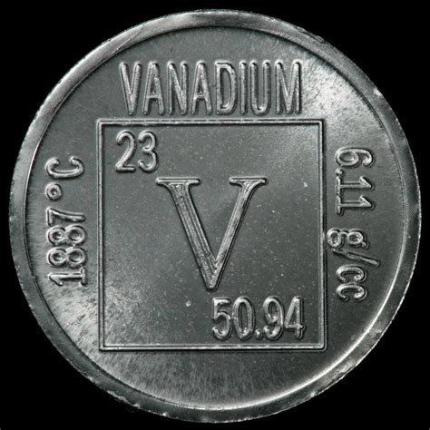 Element coin, a sample of the element Vanadium in the ...