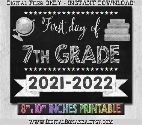 First Day Of Seventh Grade Sign First Day Of School Etsy