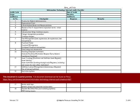 Excel Template Information Technology Internal Audit Checklist Excel