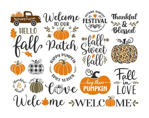 Fall Autumn Lettering Thanksgiving Day Hello Fall Sign Happy Fall