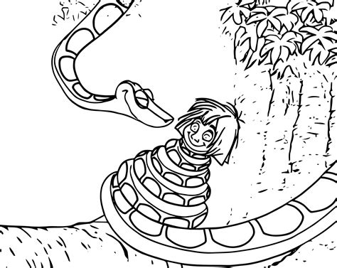 Jungle Book Snake Cat Child Coloring Page