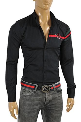 Mens Designer Clothes Gucci Mens Button Front Dress Shirt In Black 0355