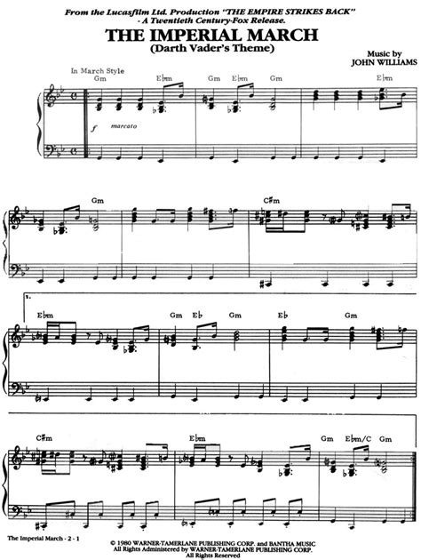 Print and download the imperial march sheet music from star wars arranged for piano. SHEET MUSIC: 'The Imperial March' (Darth Vaders...
