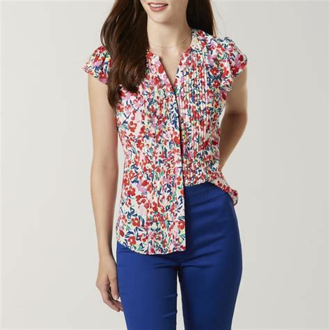 Simply Styled Womens Pintuck Flutter Sleeve Blouse Floral