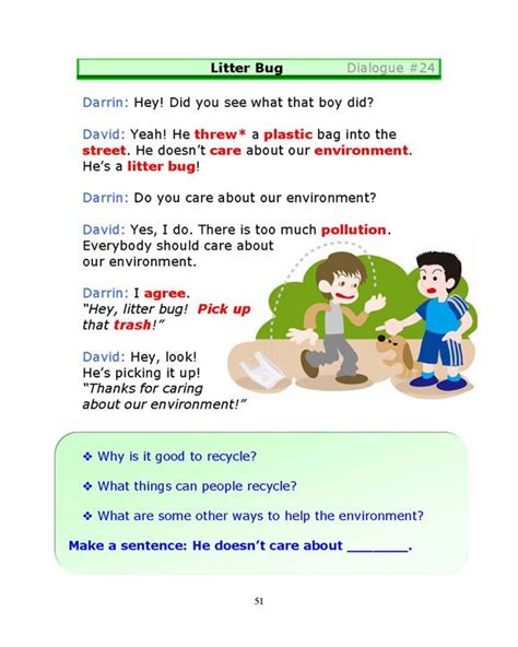 Esl Dialogues Litter Bug Low Intermediate English Conversation For