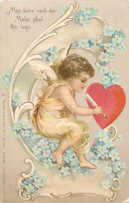 Cupid Faces Right Heart Arrow Forget Me Nots Tuckdb Postcards In