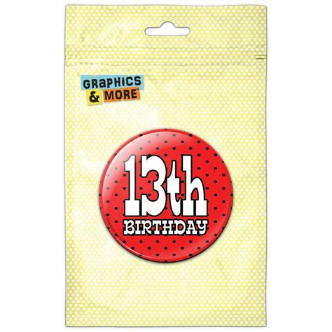 13th Thirteenth Thirteen Birthday Red Black Polka Dots Pinback Button