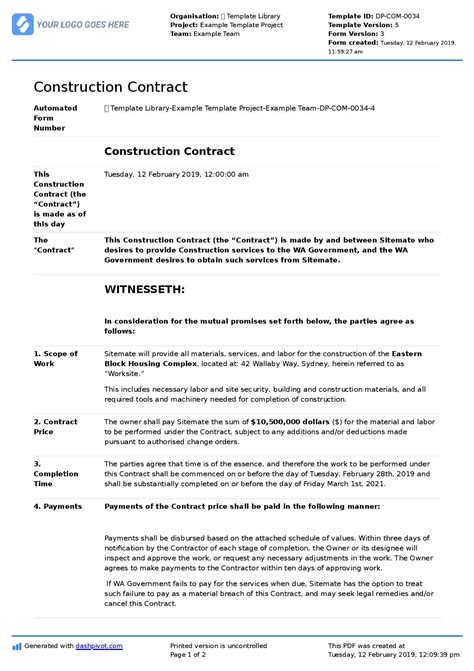 Carpentry Contract Template