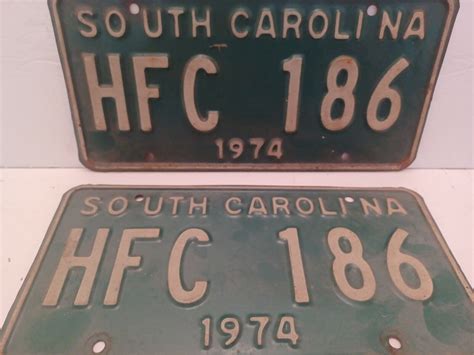 South Carolina Car License Plates Lot Of 2 Matching Numbers 1974 See