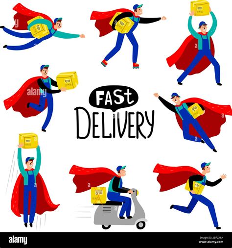 Delivery Courier Character Delivering Man With Smiling Face Vector