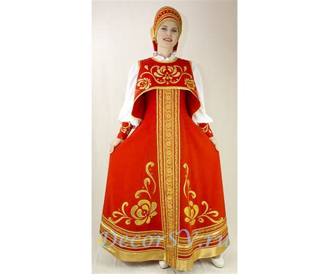 Русский народный стилизованный костюм сарафан блузка коротена и кокошник купить оптом и в
