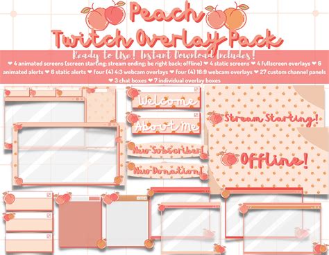 Complete Animated Peach Twitch Stream Overlay Pack Etsy Canada