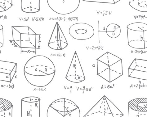 Volumetric Geometric Shapes With Formulas Depicted In A Doodle S
