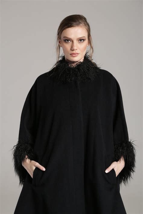 Black Oversized Wool And Cashmere Cape Coat Handmade Womens Cape