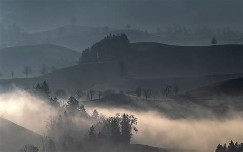 Download Wallpaper 3840x2400 Hills Fog Trees Landscape Nature 4k
