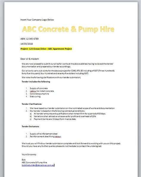This construction quotation sample letter can be copied or used for your own quotation letters to make them better and more professional. Concrete Estimate for Tradesmen - Rapid Estimate