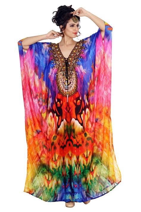 Long Multi Color Print Cloth Long Silk Kaftan Printed Silk Cloth For Ladies Sexy Maxi Kaftan