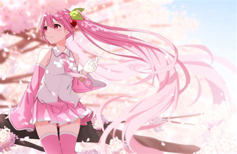 Aliasing Aoi Thomas Cherry Blossoms Flowers Hatsune Miku Long Hair Pink