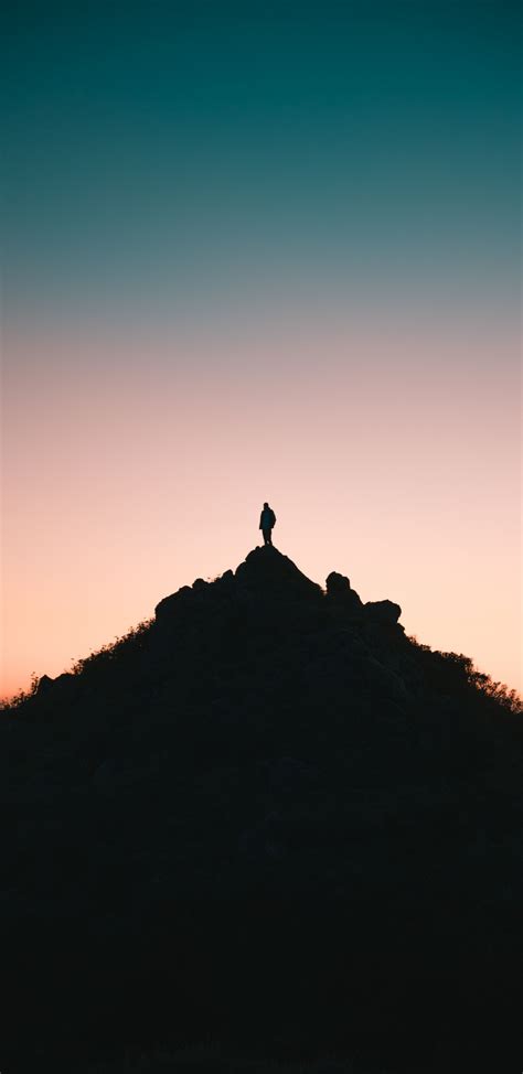 Download 1440x2960 Wallpaper Sunset Hill Man Explorer Silhouette