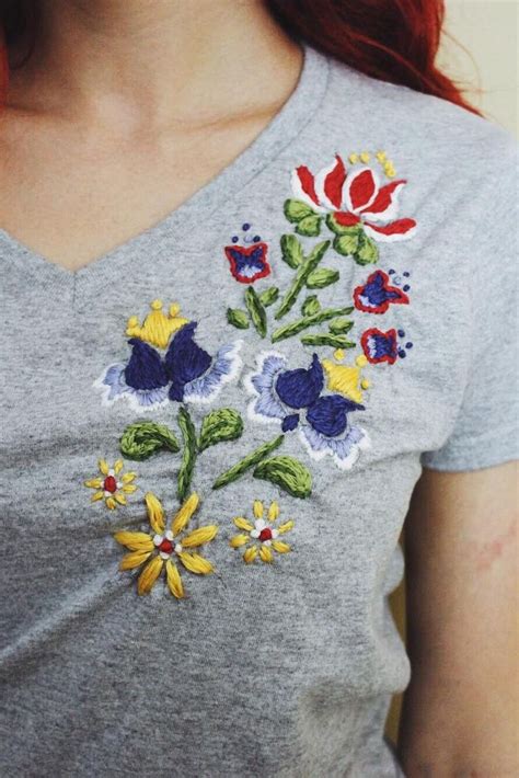 Hand Embroiderd Folk Flower T Shirt Embroidery On Clothes