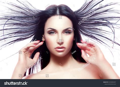 Attractive Model Woman Blowing Hair Perfect Stock Photo Edit Now