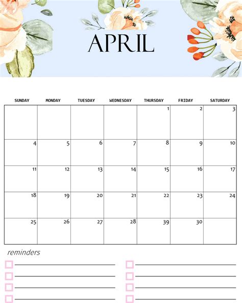 Online April 2021 Calendar Printable Blank Template