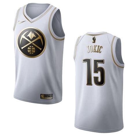 Mens Denver Nuggets 15 Nikola Jokic Golden Edition Jersey White