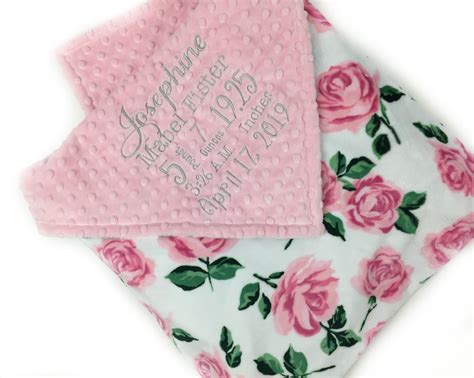 Baby Girl Blanket In Pink Roses Minky And Personalized With Etsy