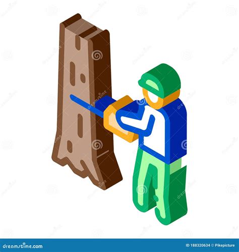 Tree Felling Worker Isometric Icon Vector Illustration Stock Vector