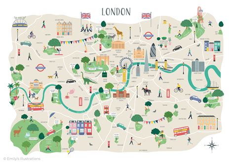 A3 Illustrated Map Of London Print Uk City Map Map Wall Etsy