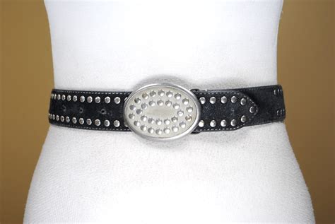 Black Studded Suede Belt For Women Silver Buckle Belt For Etsy