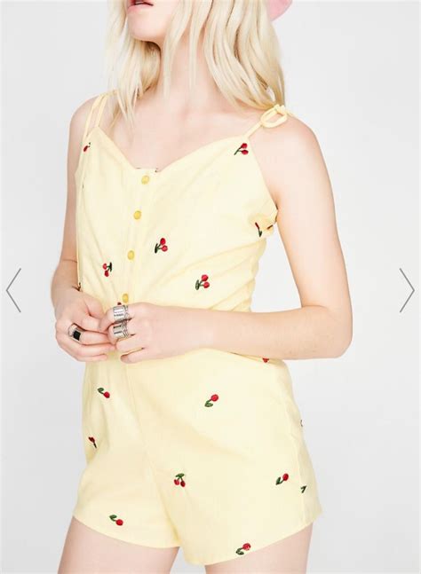 Https Dollskill Cherry Print Romper Yellow Html Rompers