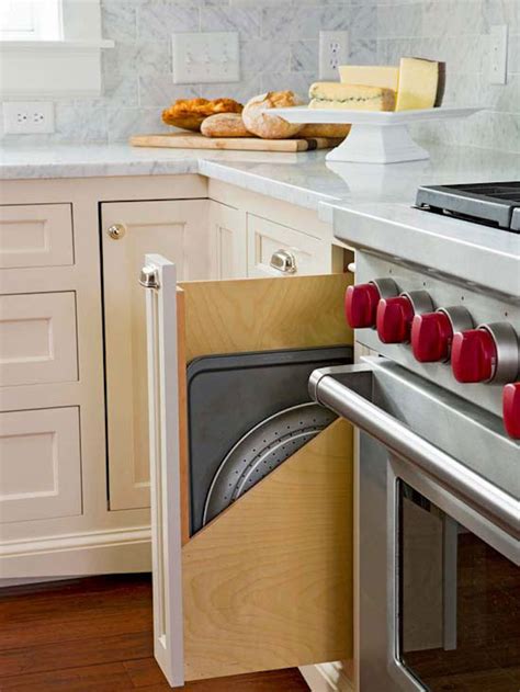 If you have limited kitchen cabinetry, make use of bookshelves as your extra storage space. Creative Kitchen Organizing Solutions