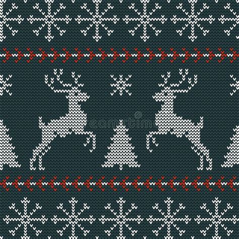 Seamless Christmas Nordic Knitting Vector Pattern With Fir Trees