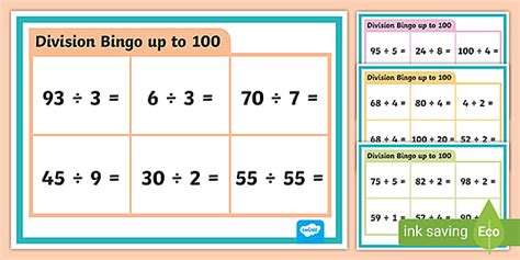 Division Bingo Up To 100 Division Games Maths Twinkl