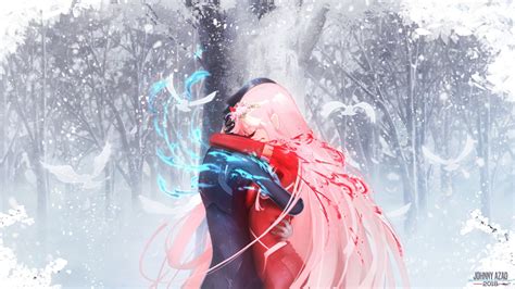 Darling In The Franxx Zero Two Hiro With Shallow Background Of Trees Hd Anime Wallpapers Hd