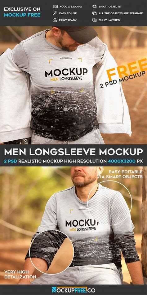 Two psd files, each with the dimensions 4000 x 3500 px. Men Longsleeve - 2 Free PSD Mockups | Download